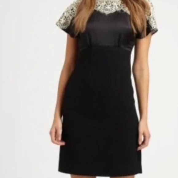 Tory Burch Black White Lace Daphne Beaded Buttoned Dress, SZ 14 - Picture 1 of 9